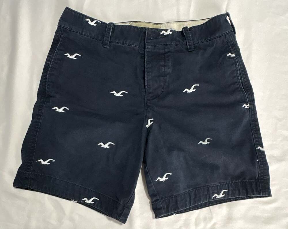 Hollister Chino Shorts Size 30 Navy Blue Seagull Bird Print